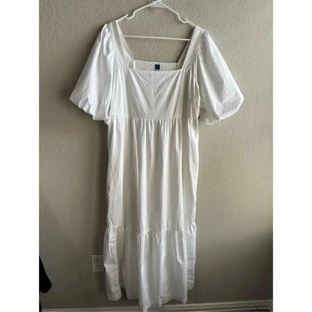 ❤️Old Navy Tall Puff  Sleeved Tiered Smocked Midi Dress NWT